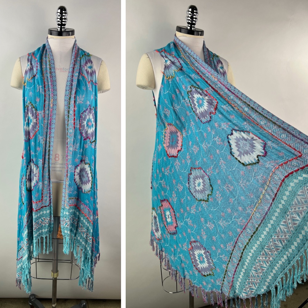 💚 3210. Boho Open Front Embroidered Yarn Vest